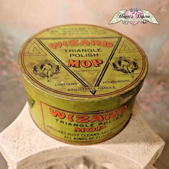 Wizard Triangle Polish Mop Tin Antique Gorgeous Advertising Wizard Products TM - Picture 1 of 13